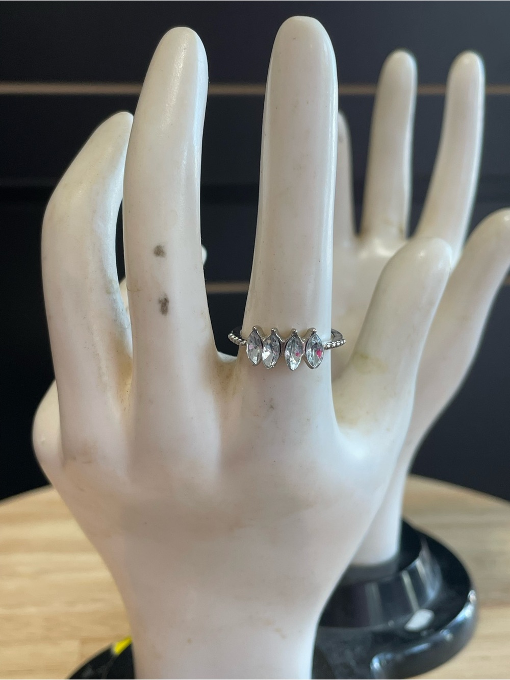 Silver Marquise Band Ring in Clear